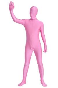 ツルツルニット 全身タイツ 　６頭ファスナー 全身を覆うタイプ　 ピンク色　男性着用可　（豊富な6サイズ）