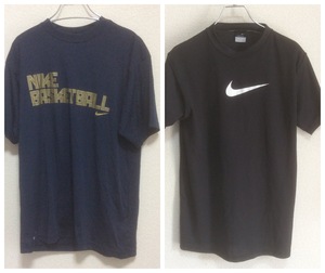 ナイキ NIKE スウッシュプリント！2枚セット 吸汗速乾！ドライＴシャツ メッシュＴシャツ トレーニングシャツ 黒、紺 Mサイズ