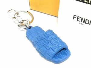 ■新品同様■ FENDI フェンディ ズッカ柄 ラバー キーリング キーホルダー バッグチャーム ブルー系 FE3168