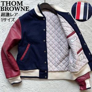 【幻の逸品　美品】THOM BROWNE　トムブラウン　スタジャン　ブルゾン　袖レザー　ウール切替　中綿キルティング　トリコロール　M　USA製