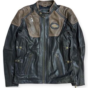 美品 HARLEY DAVIDSON Triple Vent System Jacket サイズL 本革 ビンテージ加工 W-ZIP レザージャケット シングルライダースジャケット 