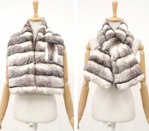 美品【 KOPENHAGEN FUR ★ 美色 】高級毛皮 ブラッククロスミンク ◆ストール 幅:19cm×長さ:118cm ◆ホワイト×ブラック ◆U672Y