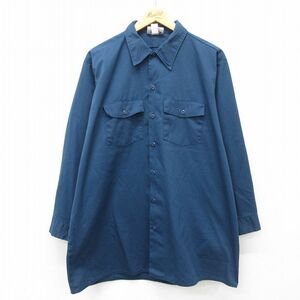 XL/古着 ディッキーズ Dickies 長袖 ワーク シャツ メンズ 90s 大きいサイズ ロング丈 紺 ネイビー 24jun06 中古 トップス