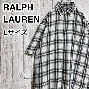 ☆送料無料☆ Ralph Lauren ラルフローレン 半袖シャツ Lサイズ ブラック ホワイト ビッグシルエット 34-28