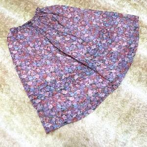 レディース【F】ミディ丈スカート デザインスカート 個性的 花柄 紫ピンク系