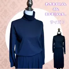 新品 MICA&DEAL ブラック ハイネック プリーツ ウール混 ワンピース