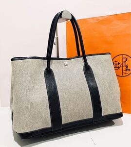 HERMES 超美品 トート バッグ ガーデンパーティ PM 刻印有り グレー×ブラック エルメス バック 