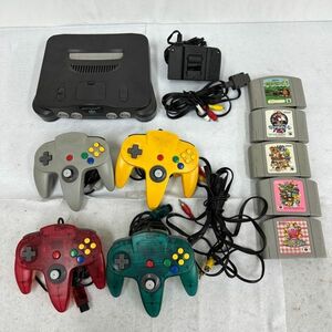 J859-O18-3497 Nintendo ニンテンドー64 本体 NUS-001 ブラック コントローラー4個/ケーブル/マリオ カービィ ソフト5本付き 任天堂 N64 ⑩