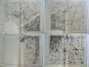 地図　大阪/西北,東北,西南,東南　4枚　昭和4,9,22年　1/2.5万　大日本帝国陸地測量部　地理調査所　大阪府　大阪市