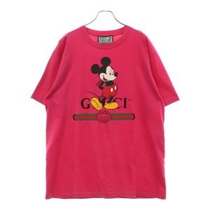 GUCCI グッチ 20SS ×Disney Mickey Mouse T-shirt Fuchsia ディズニー ミッキープリントオーバーサイズ半袖Tシャツ 565806 XJB66 ピンク