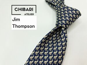 【超美品】Jim Thompson　ジムトンプソン　ゾウさん柄 ネクタイ 3本以上 送料無料 メンズ ネイビー　1202077