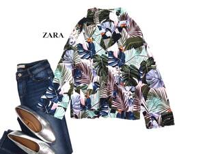 ザラ ZARA TRF 大人素敵スタイル☆ 総柄 鳥 ボタニカルプリント シャツブラウス XS