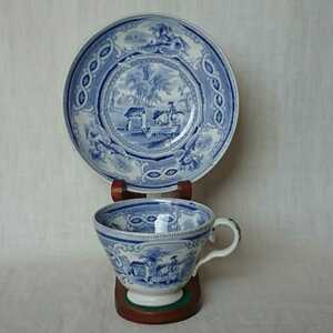イギリスアンティーク カップ＆ソーサー ブルー＆ホワイト 1830年 ブルーアンドホワイト Thomas Fell ティーカップ