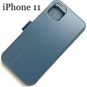 iPhone11用レザーケース★サイドマグネット付★スタンド機能付★カード入付★ELECOM★ブルー