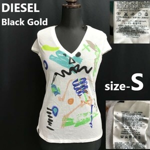 美品★イタリア製★ディーゼル/DIESEL Black Gold★シースルー/Vネック/半袖Tシャツ/カットソー【レディースS/white】tops/Shirts◆pBH881