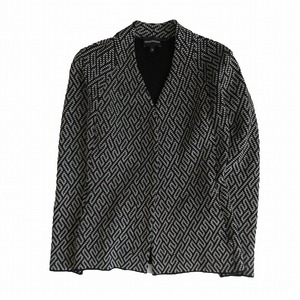 EMPORIO ARMANI エンポリオアルマーニ 総柄 ニット ノーカラー ジャケット アウター ブラック サイズ38 6H2GT3 2M20Z レディース