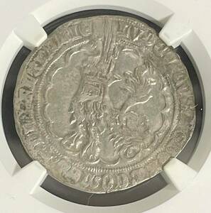 1346-84年　ベルギー　２グルデン　大型銀貨　ルイ２世　NGC　鑑定済　中世　14世紀　２Groot 30mm　十字架紋章　ハンマーコイン　本物