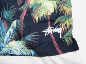 STUSSY ナイロン ショートパンツ S スイムショーツ パームツリー 総柄 ブラック