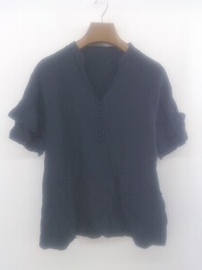 ◇ BEAUTY & YOUTH UNITED ARROWS Vカットネック 半袖 シャツ ブラウス カットソー ブラック レディース P