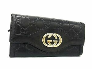 1円 GUCCI グッチ 232431 グッチシマ インターロッキングG GG柄 レザー 二つ折り 長財布 ウォレット 札入れ 小銭入れ ブラック系 AZ5329