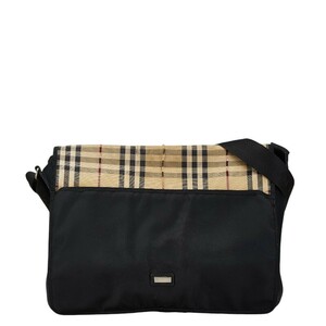 バーバリー ノバチェック 斜め掛け ショルダーバッグ ブラック ベージュ ナイロン キャンバス レディース BURBERRY 【中古】