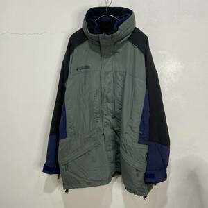 送料無料☆90s☆Columbia☆AnchorPeak☆ライナーフリース付きナイロンジャケット☆ワンポイントロゴ☆アウトドア☆カーキ☆XL☆B24M