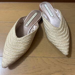 ZARA☆ザラ ストロー Vカットミュール 36 USED 23.0-23.5 フラット サンダル