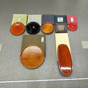 す2112 美品 漆器 盆 まとめ 飛騨春慶 輪島塗 しこく彫 紫檀 琉球塗 丸盆 角盆 長盆 7点 四国 漆芸 伝統工芸