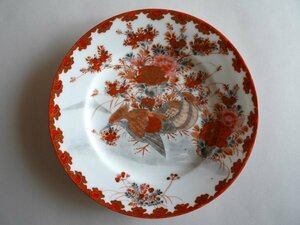 輸出用磁器　花鳥紋絵皿　九谷造銘　森村組（ノリタケ）Japanese Export Kutani Plate