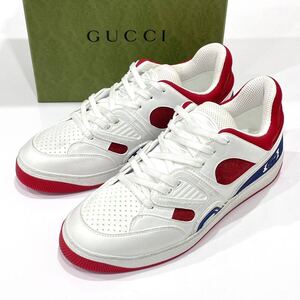 未使用 GUCCI グッチ レザー スニーカー697882 BASKET バスケット メンズ サイズ6(約25.0cm) トリコロール ヴィンテージ加工 箱付き