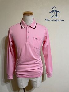 【美品】 Munsingwear golf マンシングウェア ゴルフ ウェアー ドライ ポロシャツ トップス サイズM 長袖 ピンク デサント 日本製 SS1147