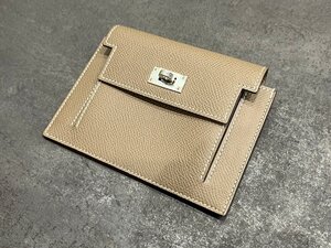 β超綺麗・人気【HERMES エルメス コインケース ケリーポケットコンパクト ヴォーエプソン エトゥープ 財布 ベージュ系】ON00526