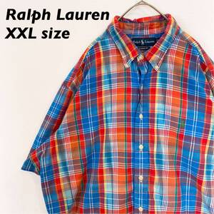 ラルフローレン　半袖シャツ　ボタンダウン　チェック　カラーポニー　男女兼用　ユニセックス　Ralph Lauren BDシャツ XXLサイズ