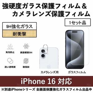 iPhone 16 強硬度ガラス保護フィルム&背面カメラレンズ用全面保護強化ガラスフィルムセット