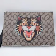 美品 GUCCI グッチ GGスプリーム アングリーキャット クラッチバッグ