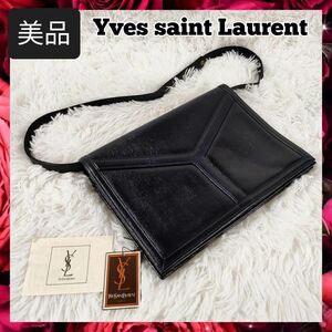 【美品】送料無料 Yves saint Laurent イヴサンローラン ショルダーバッグ ヴィンテージ クラッチバッグ 2way ネイビー レディース メンズ