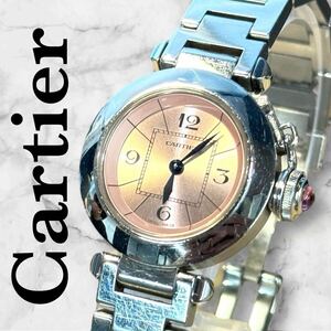 1スタ ☆美品・稼働☆ Cartier カルティエ ミスパシャ W3140008 2973 クオーツ 電池式 ピンク 文字盤 レディース 腕時計