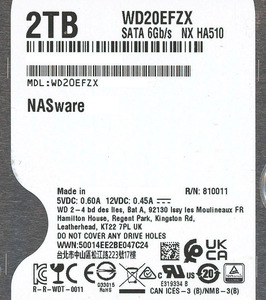 【中古】Western Digital製HDD WD20EFZX 2TB SATA600 5400 9000～10000時間以内 [管理:1050024074]