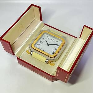 1円~【動作未確認】CARTIER カルティエ サントス トラベルクロック QZ クォーツ 置き時計 7508 10464 シルバー×ゴールド G153616