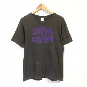 H8475dL Columbia コロンビア サイズM 半袖Tシャツ プリントTシャツ チャコール ブラック系 メンズ 綿100% コットンTシャツ 古着 