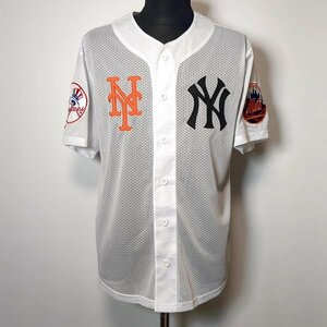 ヤンキース メッツ サブウェイシリーズ ベースボールシャツ M シアー シースルー ユニフォーム マジェスティック New York Yankees Mets