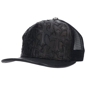 クロムハーツ 帽子 TRUCKER CAP CEME/セメタリートラッカー サイズ:ONE SIZE レザーセメタリークロスパッチ帽子 中古 SJ02