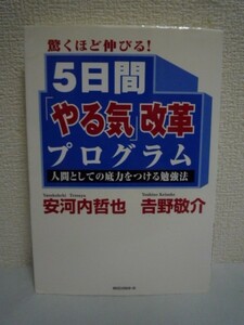 驚くほど伸びる! 5日間「やる気」改革プログラム ★ 安河内哲也 吉野敬介 ◆ 目的論 行動論 技術論 人間関係論 達成論 5章構成 勉強法