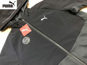 新品◆ PUMAGOLF(プーマゴルフ) コンビネーション ストレッチ、撥水 ロゴワッペン生地切替フルジップジャケット サイズＭ　ブラック