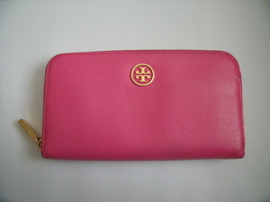 $ 美品 $ ◆ TORY BURCH ◆ トリーバーチ ◆ ラウンドファスナー 長財布◆ ロゴ入り レザー製◆ ストロベリーピンク系 ◆ 送料無料！！