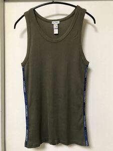 ◆【美品】Dolce&Gabbana ドルチェ&ガッバーナbeach wear ビーチウエア/リブタンクトップサイドロゴテープ付　KHAKI×BLUE S