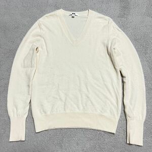 ★送料360円★カシミア100% UNIQLO ユニクロ カシミヤ ニット セーター 長袖 サイズM Vネック レディース 白 ホワイト R-6657