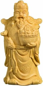 高級天然ツゲ木彫り 木製仏像神像 仏教道教美術品 財神立像 福の神 商売繁盛 開運置物 縁起物 金運 財運