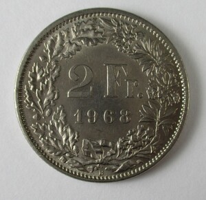 M-815　2フラン硬貨1968　スイス　コイン　美品