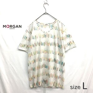 HZ9204★MORGAN HOMME : サーフボードプリントTシャツ★L★白 モルガンオム